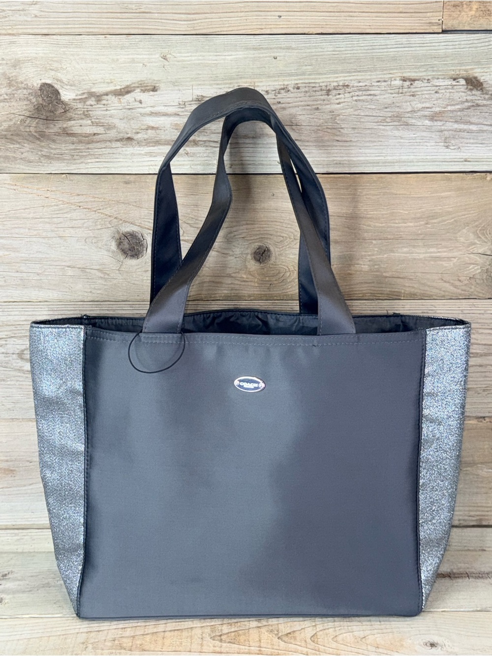 Coach Gray Fragrance Tote with Sparkle Side Panels